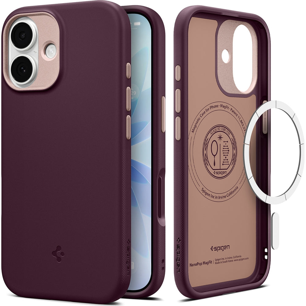 Handyhülle für iPhone 17, Spigen Nano Pop Mag mit MagSafe, Dunkelrot-Rosa