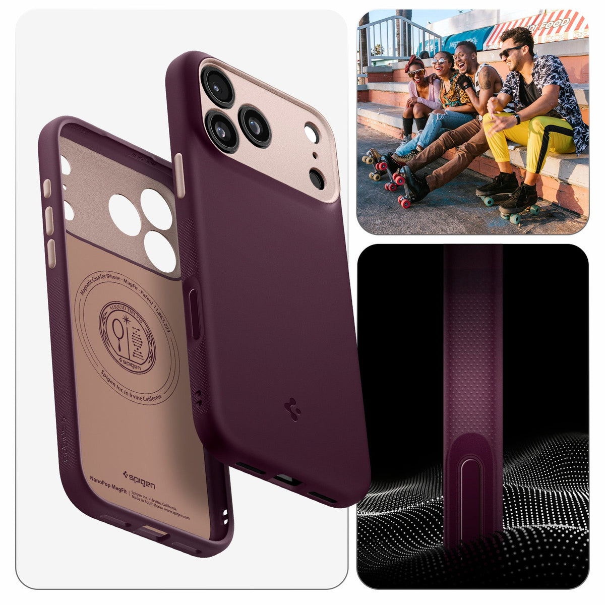 Handyhülle für iPhone 17 Pro, Spigen Nano Pop Mag mit MagSafe, Dunkelrot-Rosa