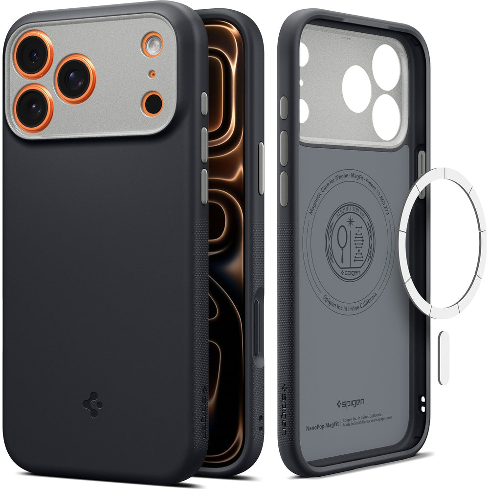 Handyhülle für iPhone 17 Pro Max, Spigen Nano Pop Mag mit MagSafe, Schwarz und Grau