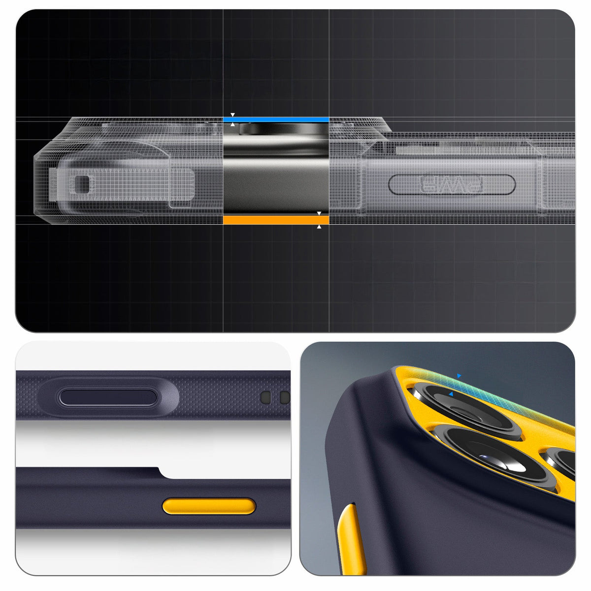 Handyhülle für iPhone 17 Pro Max, Spigen Nano Pop Mag mit MagSafe, Dunkelblau und Gelb