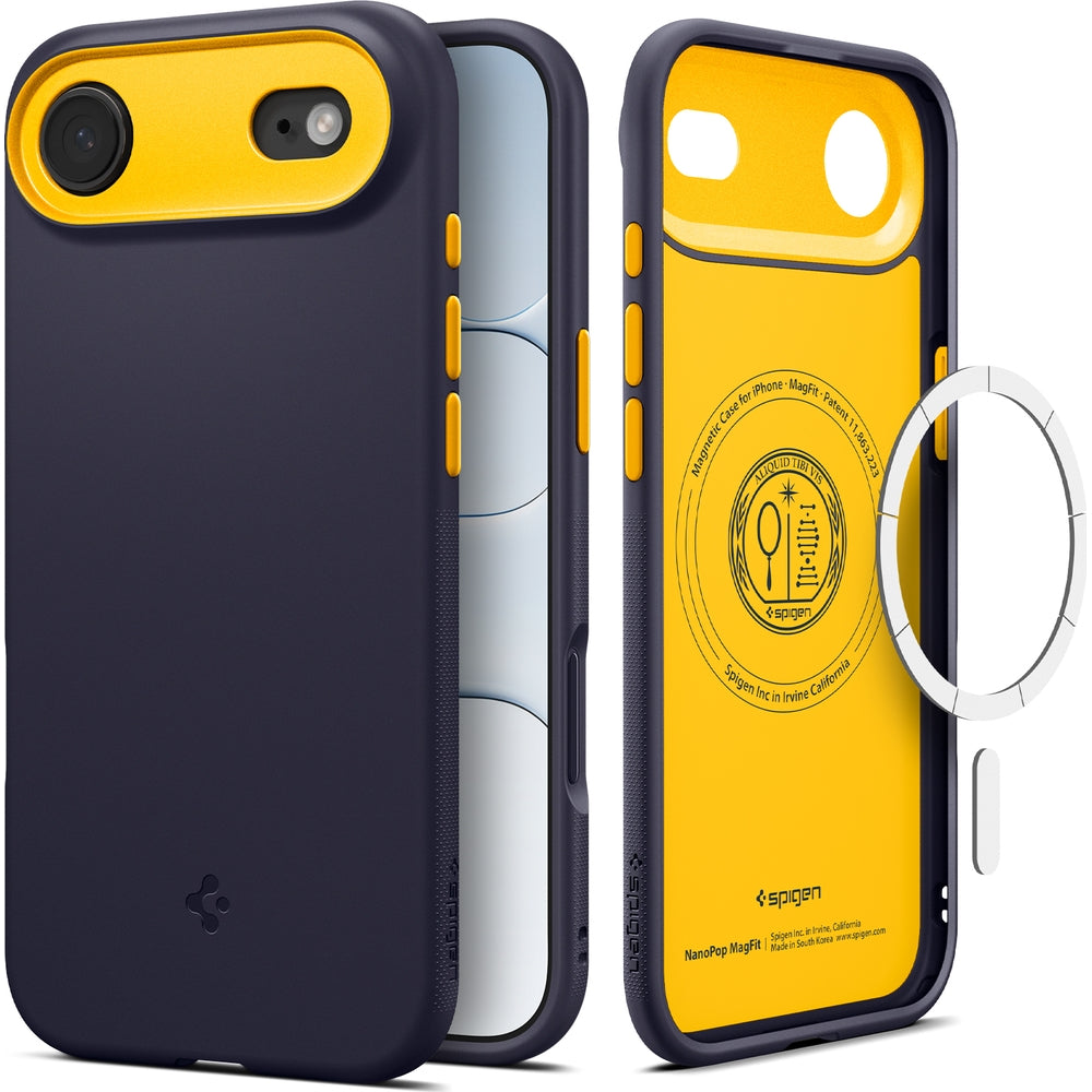 Handyhülle für iPhone Air, Spigen Nano Pop Mag mit MagSafe, Dunkelblau und Gelb