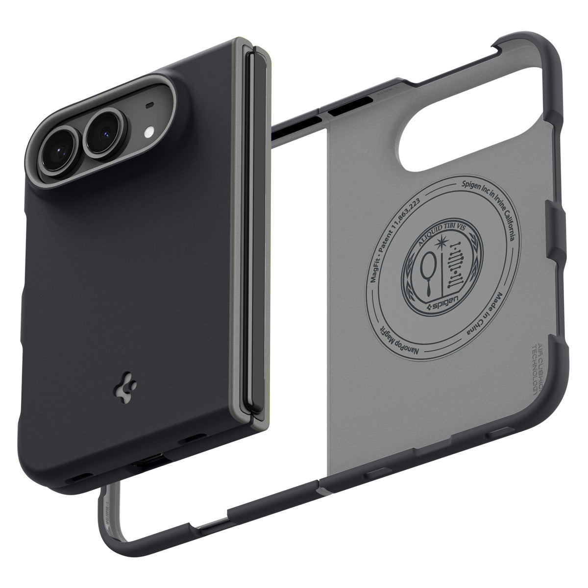 Handyhülle für iPhone Duo, Spigen Nano Pop Mag mit MagSafe, Schwarz-Grau (14/16)