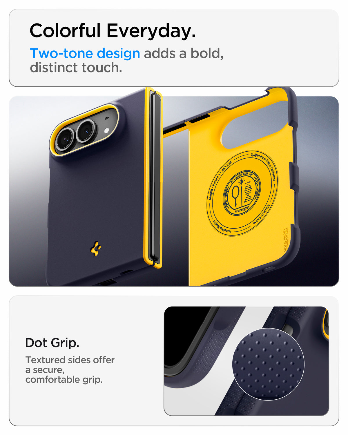 Handyhülle für iPhone Duo, Spigen Nano Pop Mag mit MagSafe, Dunkelblau-Gelb (3/16)