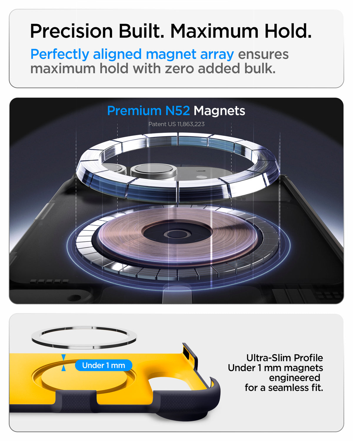 Handyhülle für iPhone Duo, Spigen Nano Pop Mag mit MagSafe, Dunkelblau-Gelb (6/16)