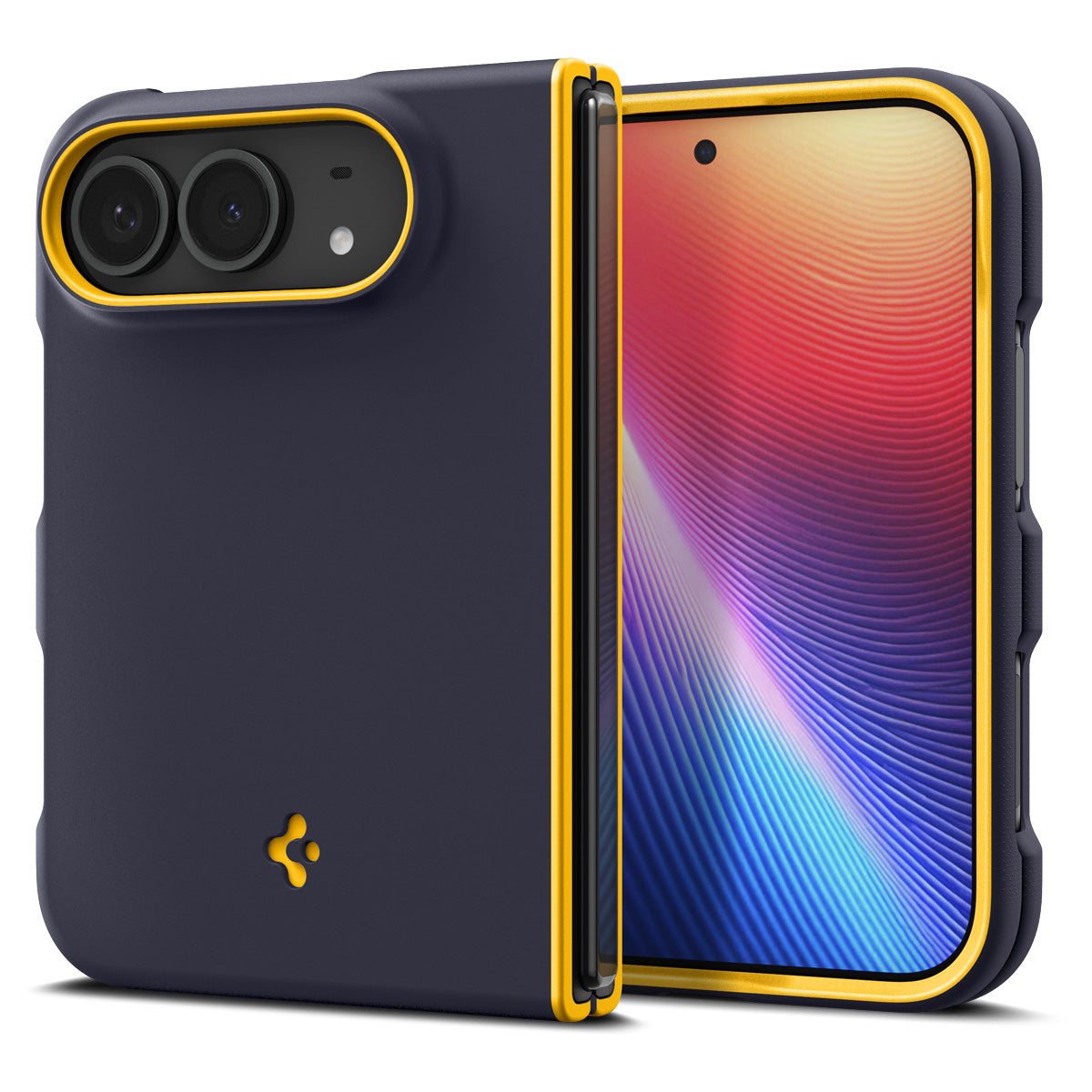 Handyhülle für iPhone Duo, Spigen Nano Pop Mag mit MagSafe, Dunkelblau-Gelb (8/16)