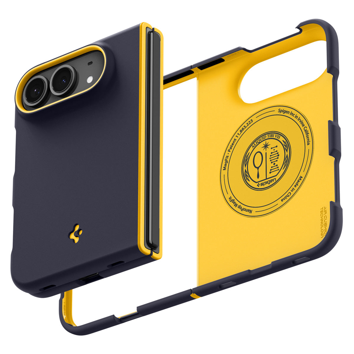 Handyhülle für iPhone Duo, Spigen Nano Pop Mag mit MagSafe, Dunkelblau-Gelb (14/16)