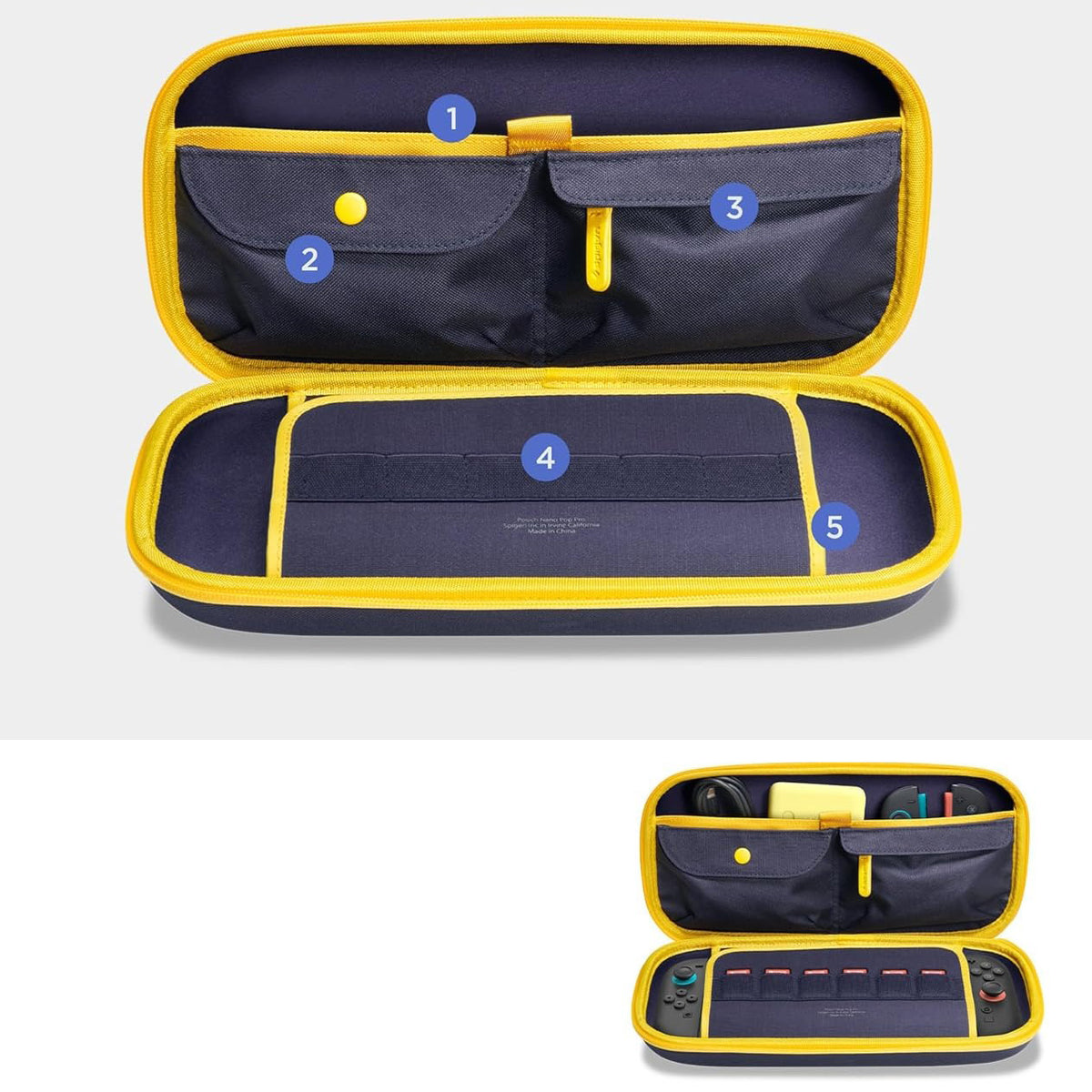 Hülle für Nintendo Switch 2, Spigen Nano Pop Pro Pouch, Dunkelblau-Gelb
