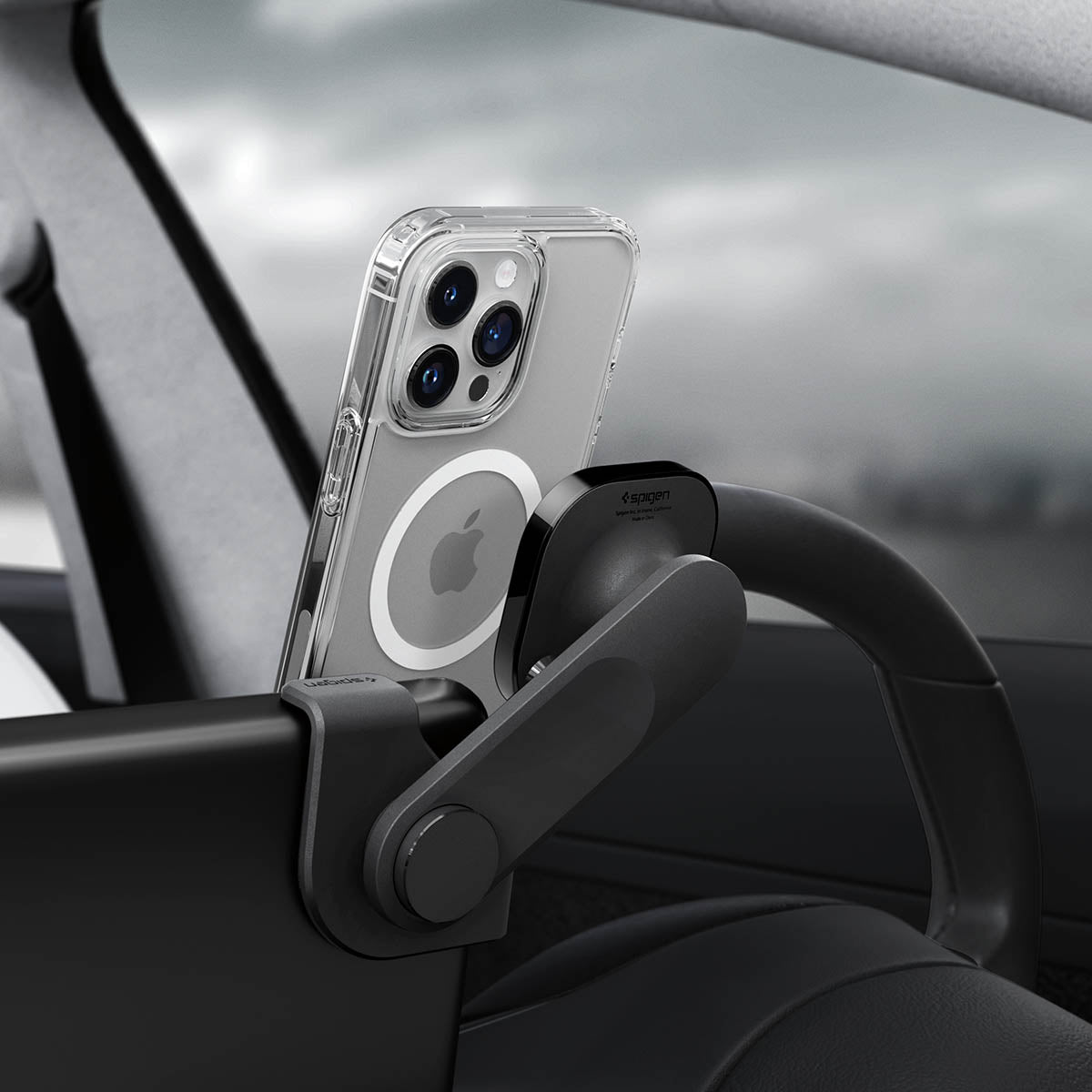 Auto Handyhalterung Spigen OneTap 3 ITT90-3 für Tesla Model 3 / Y / X (2021) / S (2021) für iPhone mit MagSafe, Schwarz