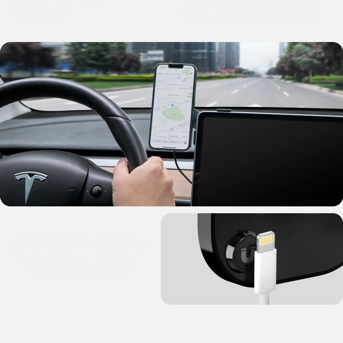 Auto Handyhalterung Spigen OneTap 3 ITT90-3 für Tesla Model 3 / Y / X (2021) / S (2021) für iPhone mit MagSafe, Schwarz