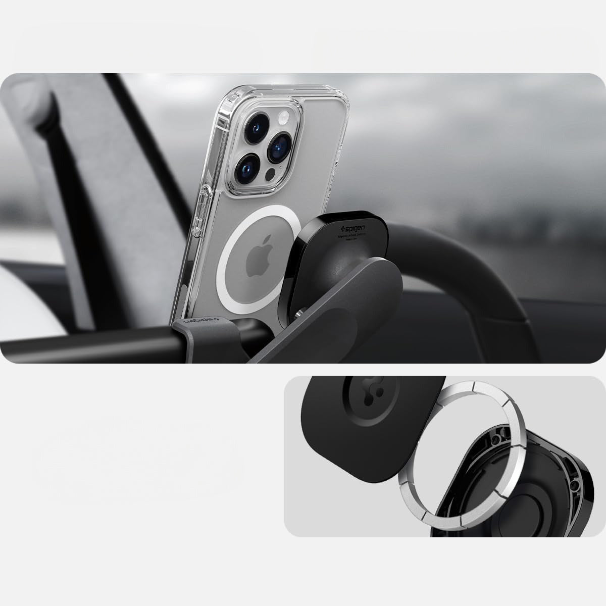 Auto Handyhalterung Spigen OneTap 3 ITT90-3 für Tesla Model 3 / Y / X (2021) / S (2021) für iPhone mit MagSafe, Schwarz