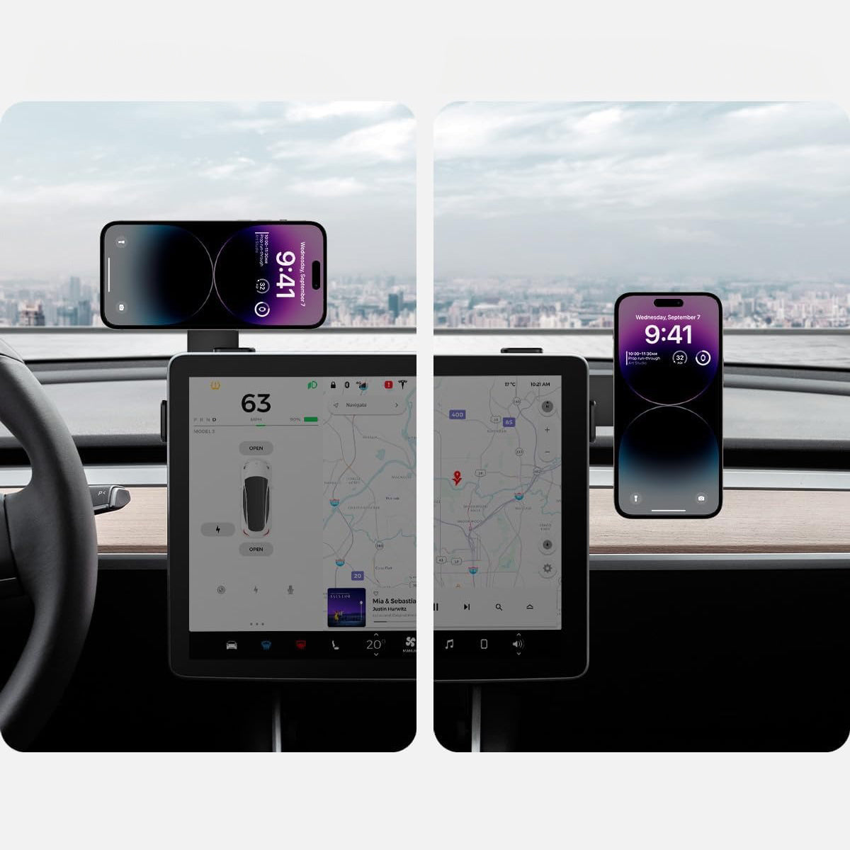 Auto Handyhalterung Spigen OneTap 3 ITT90-3 für Tesla Model 3 / Y / X (2021) / S (2021) für iPhone mit MagSafe, Schwarz