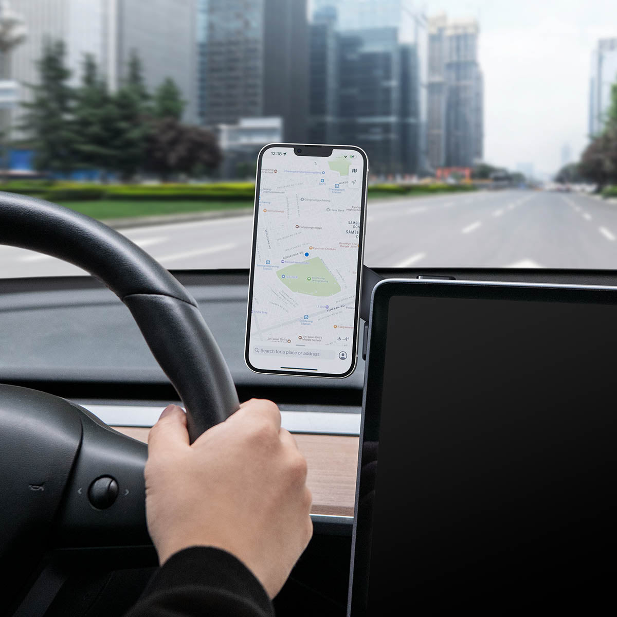 Auto Handyhalterung Spigen OneTap 3 ITT90-3 für Tesla Model 3 / Y / X (2021) / S (2021) für iPhone mit MagSafe, Schwarz