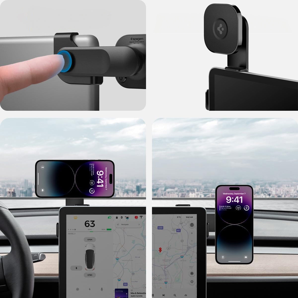 Auto Handyhalterung Spigen OneTap 3 ITT90-3 für Tesla Model 3 / Y / X (2021) / S (2021) für iPhone mit MagSafe, Schwarz