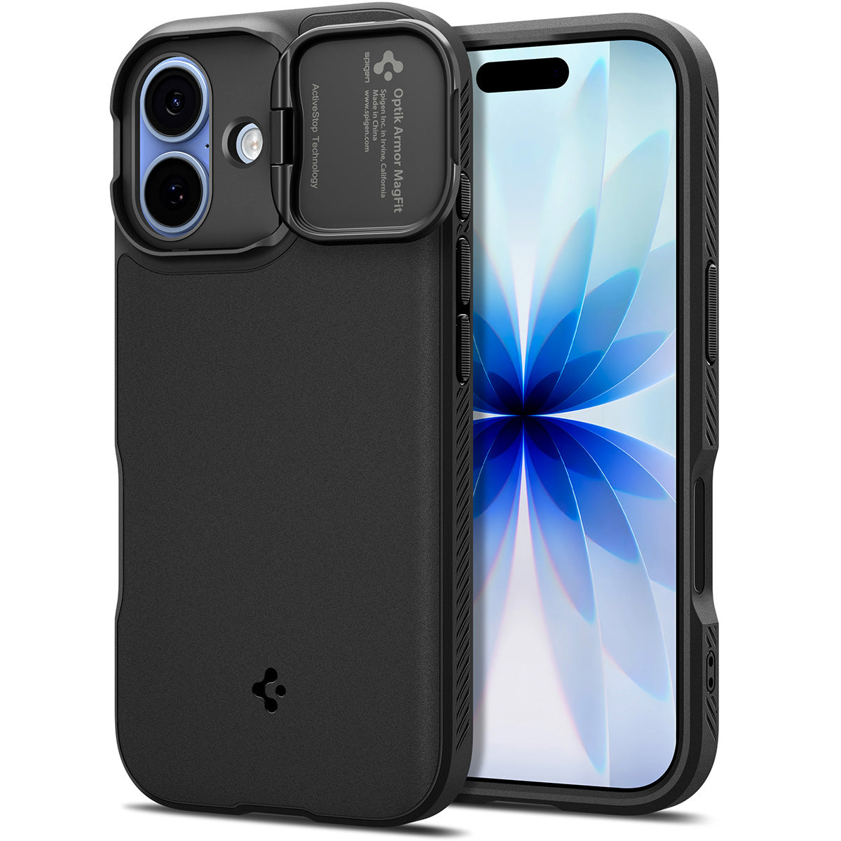 Handyhülle für iPhone 17, Spigen Optik Armor Mag mit MagSafe, Schwarz