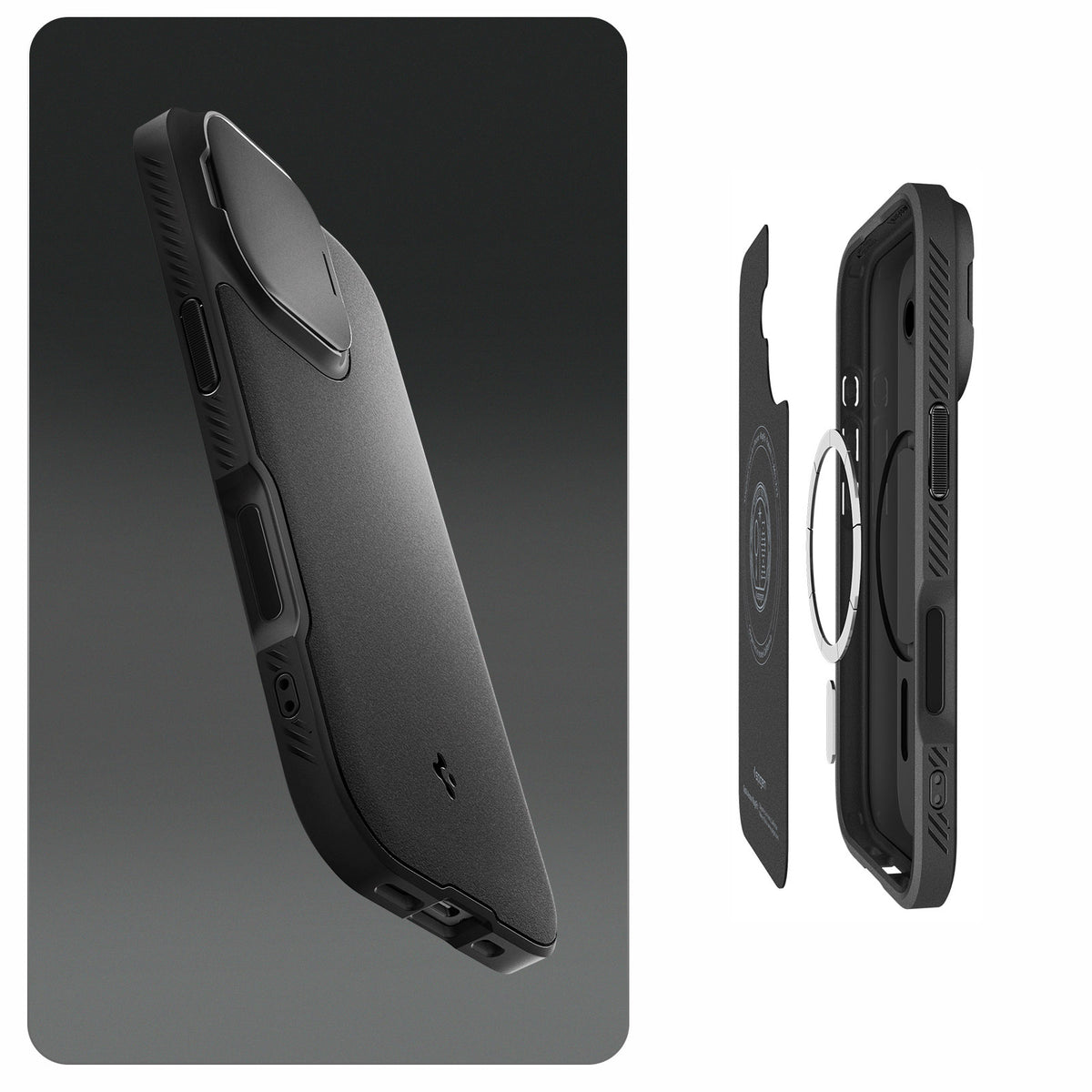 Handyhülle für iPhone 17, Spigen Optik Armor Mag mit MagSafe, Schwarz