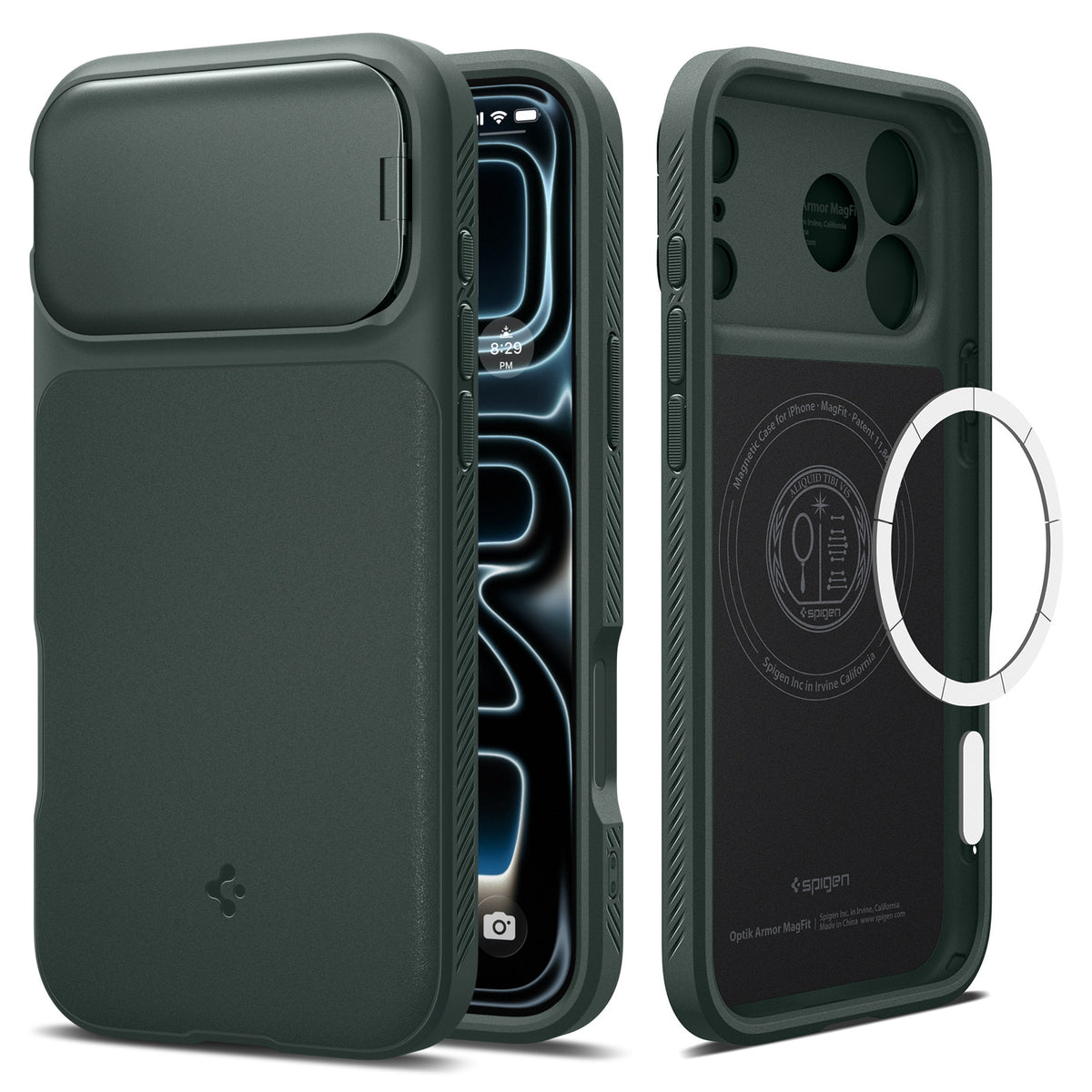 Handyhülle für iPhone 18 Pro / 17 Pro, Spigen Optik Armor Mag mit MagSafe, Grün