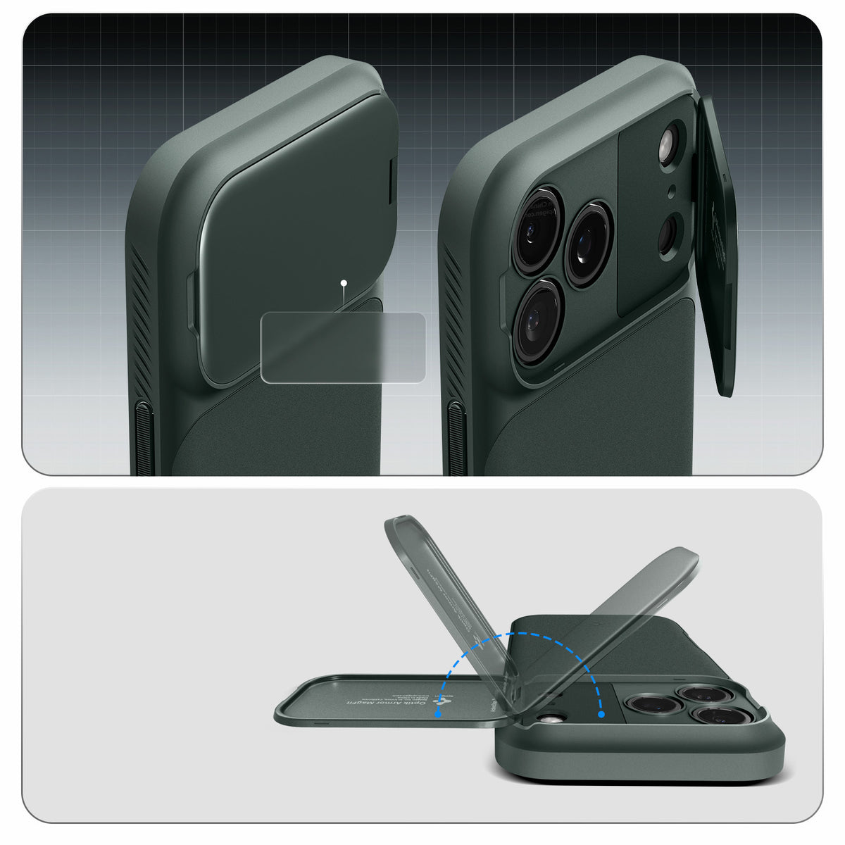 Handyhülle für iPhone 18 Pro Max / 17 Pro Max, Spigen Optik Armor Mag mit MagSafe, Grün