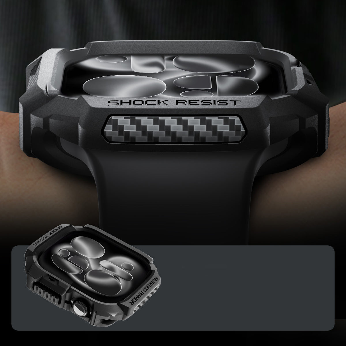 Schutzhülle für Apple Watch 11 / 10 46 mm, Spigen Rugged Armor 2, Schwarz