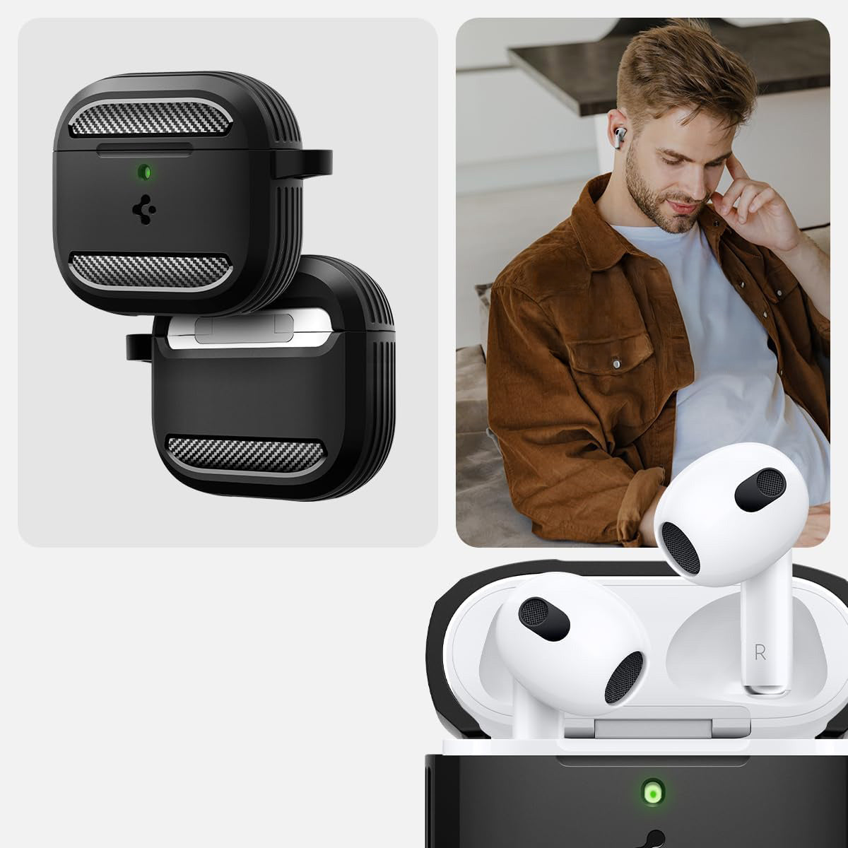 Schutzhülle für Apple AirPods 4, Spigen Rugged Armor, Schwarz