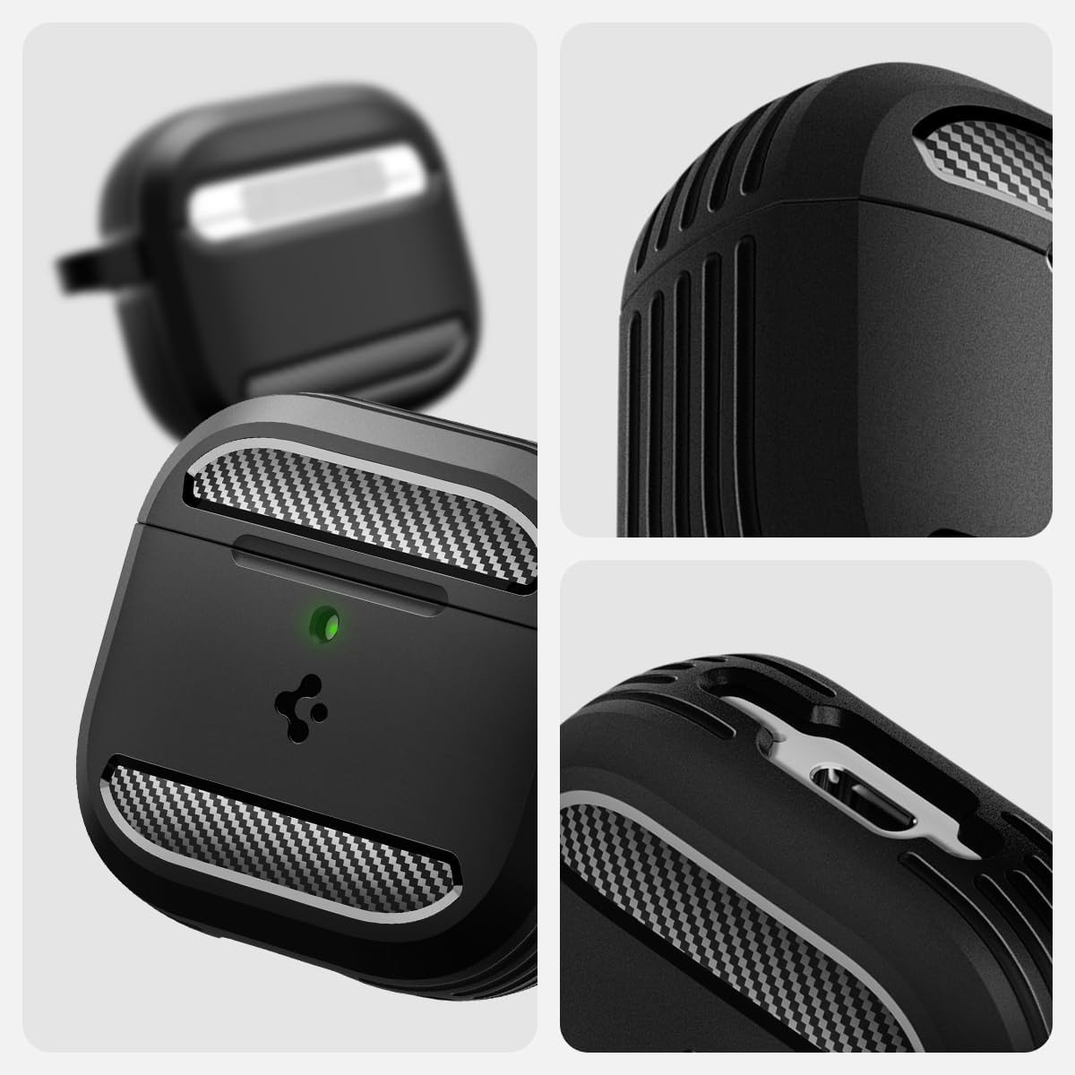 Schutzhülle für Apple AirPods 4, Spigen Rugged Armor, Schwarz