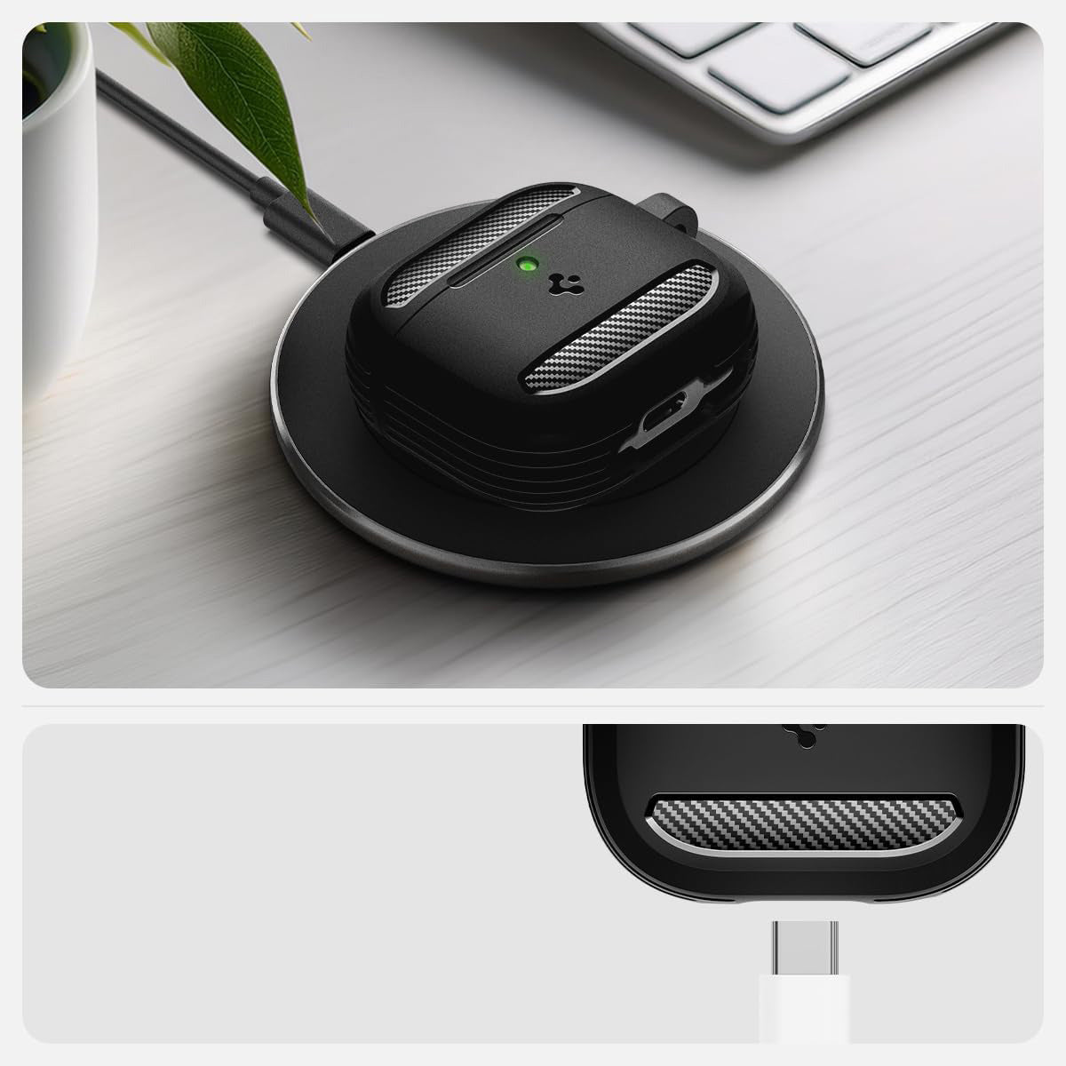 Schutzhülle für Apple AirPods 4, Spigen Rugged Armor, Schwarz