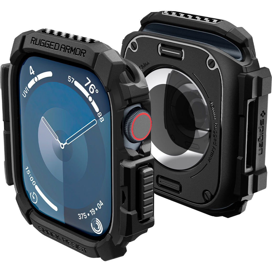 Schutzhülle für Apple Watch 10 46 mm, Spigen Rugged Armor, Schwarz