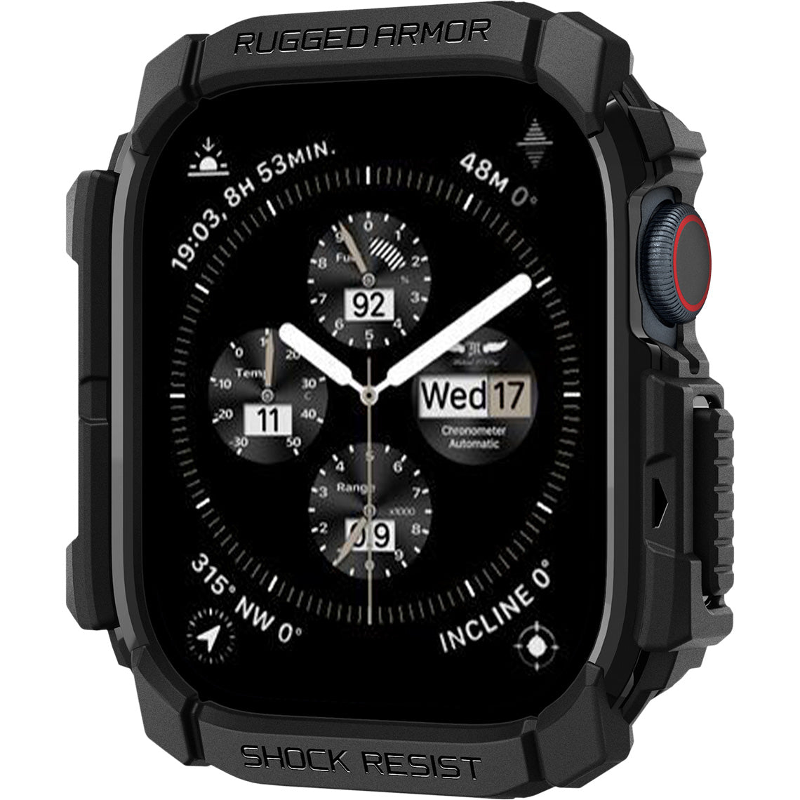 Schutzhülle für Apple Watch 10 46 mm, Spigen Rugged Armor, Schwarz