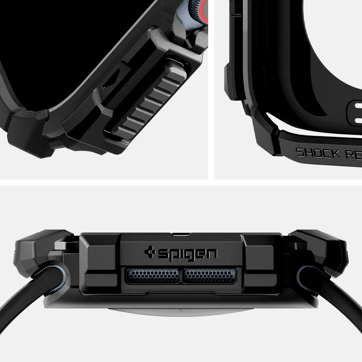 Schutzhülle für Apple Watch 10 46 mm, Spigen Rugged Armor, Schwarz