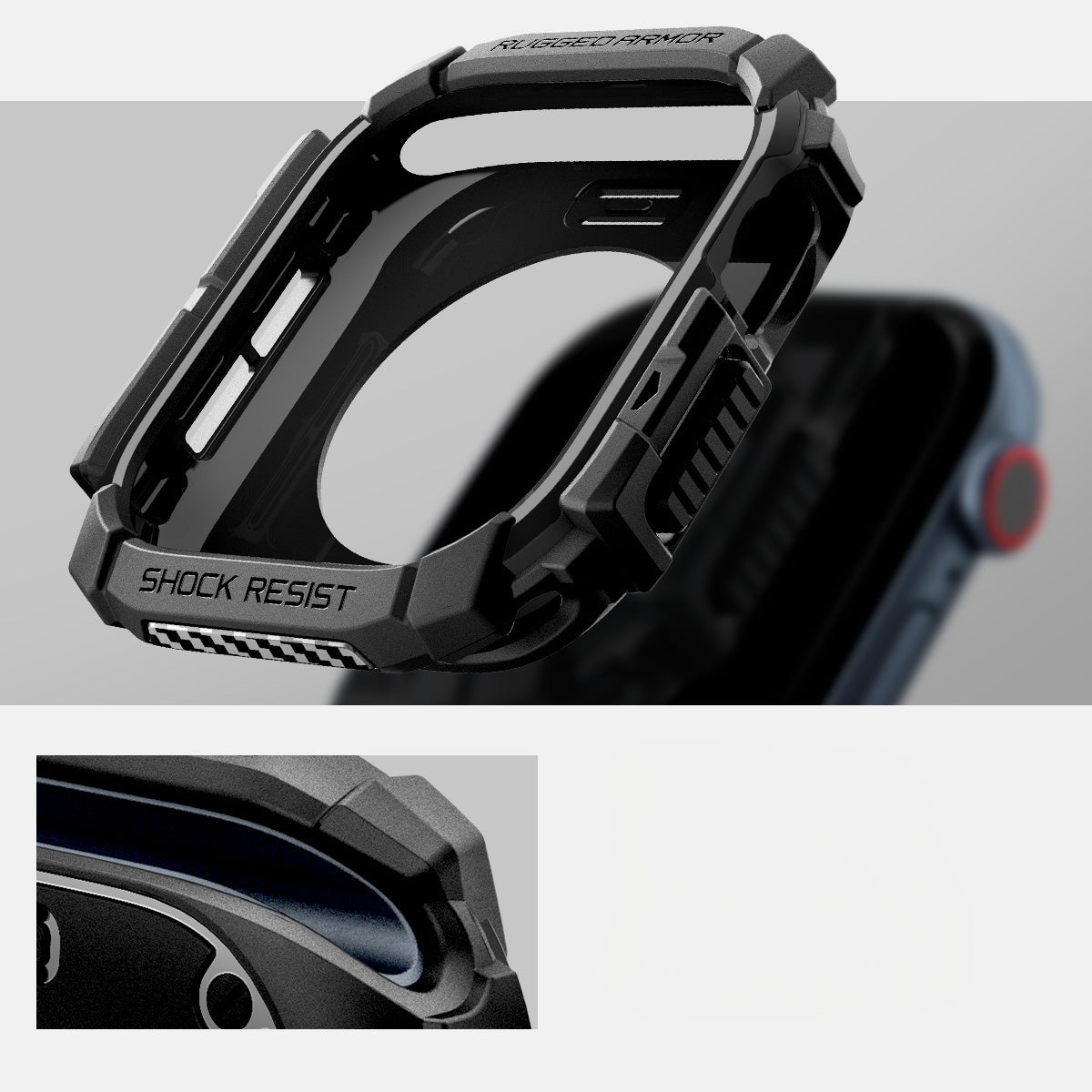Schutzhülle für Apple Watch 10 46 mm, Spigen Rugged Armor, Schwarz