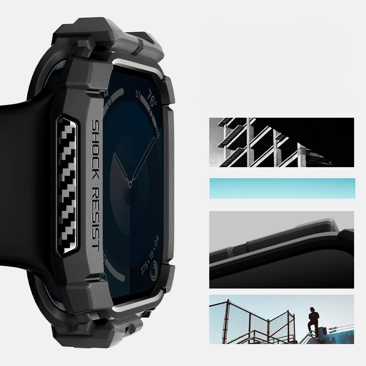 Schutzhülle für Apple Watch 10 46 mm, Spigen Rugged Armor, Schwarz