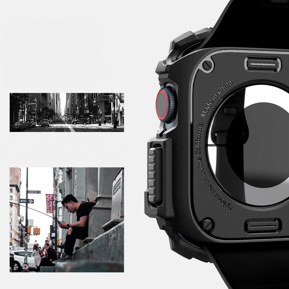 Schutzhülle für Apple Watch 10 46 mm, Spigen Rugged Armor, Schwarz