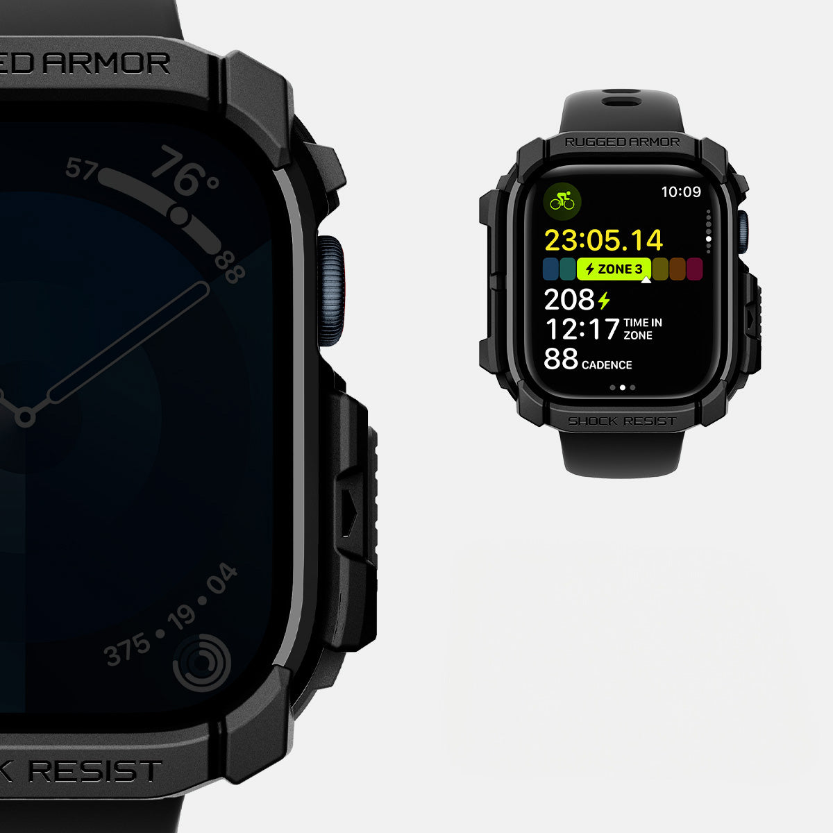 Schutzhülle für Apple Watch 10 46 mm, Spigen Rugged Armor, Schwarz