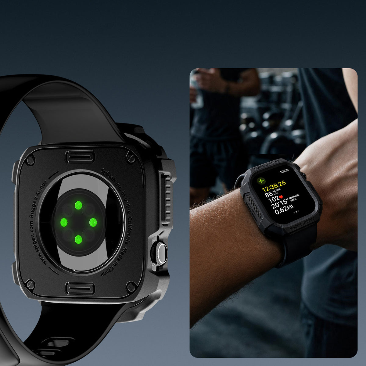 Schutzhülle für Apple Watch Series 12 46mm, Spigen Rugged Armor, Schwarz (2/11)