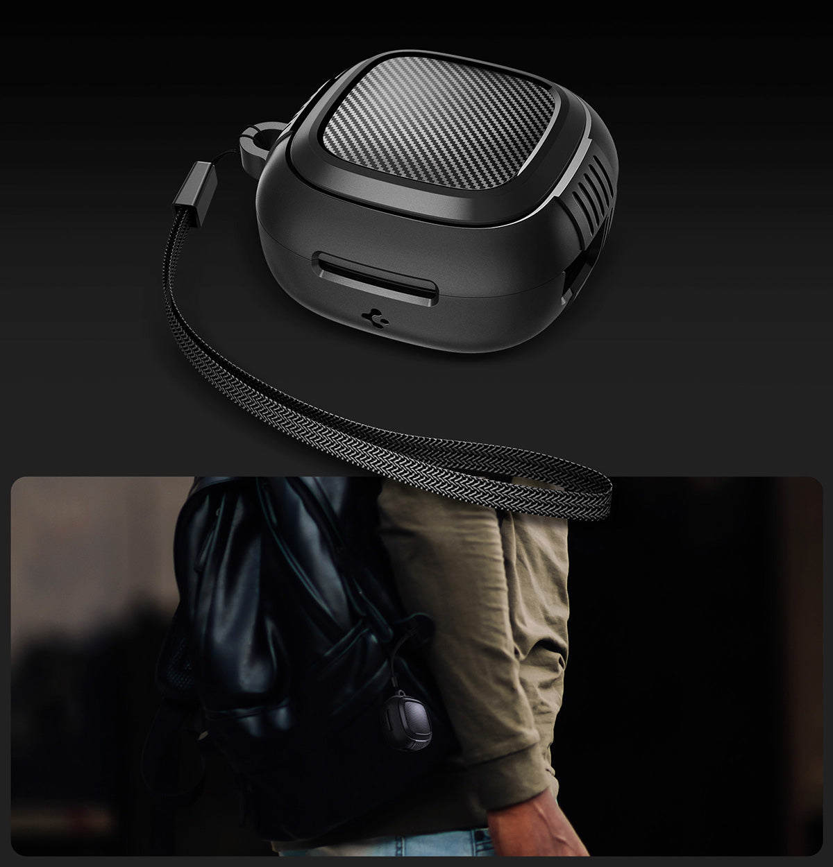 Hülle mit Handschlaufe für Spigen SA-TW P20, Spigen Rugged Armor, Schwarz