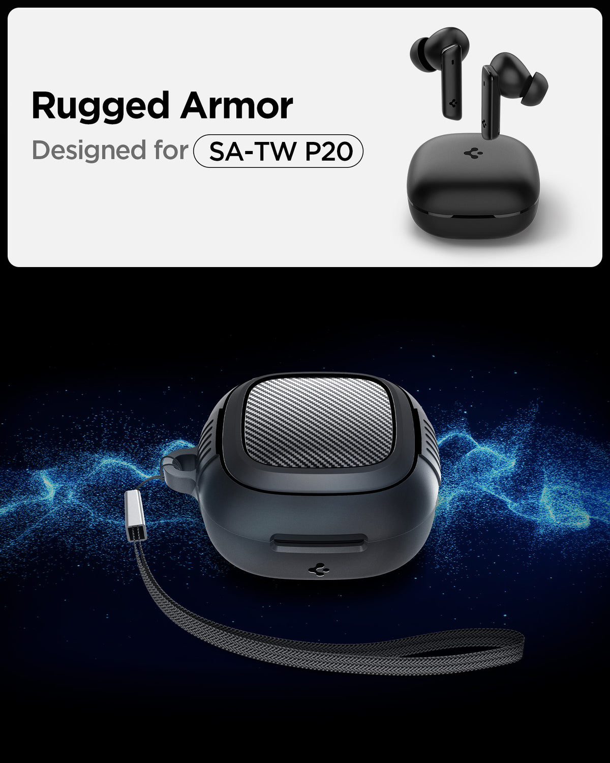 Hülle mit Handschlaufe für Spigen SA-TW P20, Spigen Rugged Armor, Schwarz