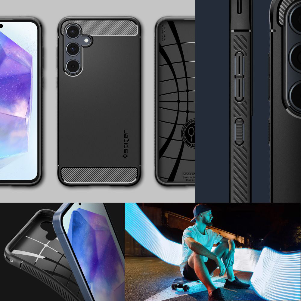Schutzhülle für Galaxy A55 5G, Spigen Rugged Armor, Schwarz