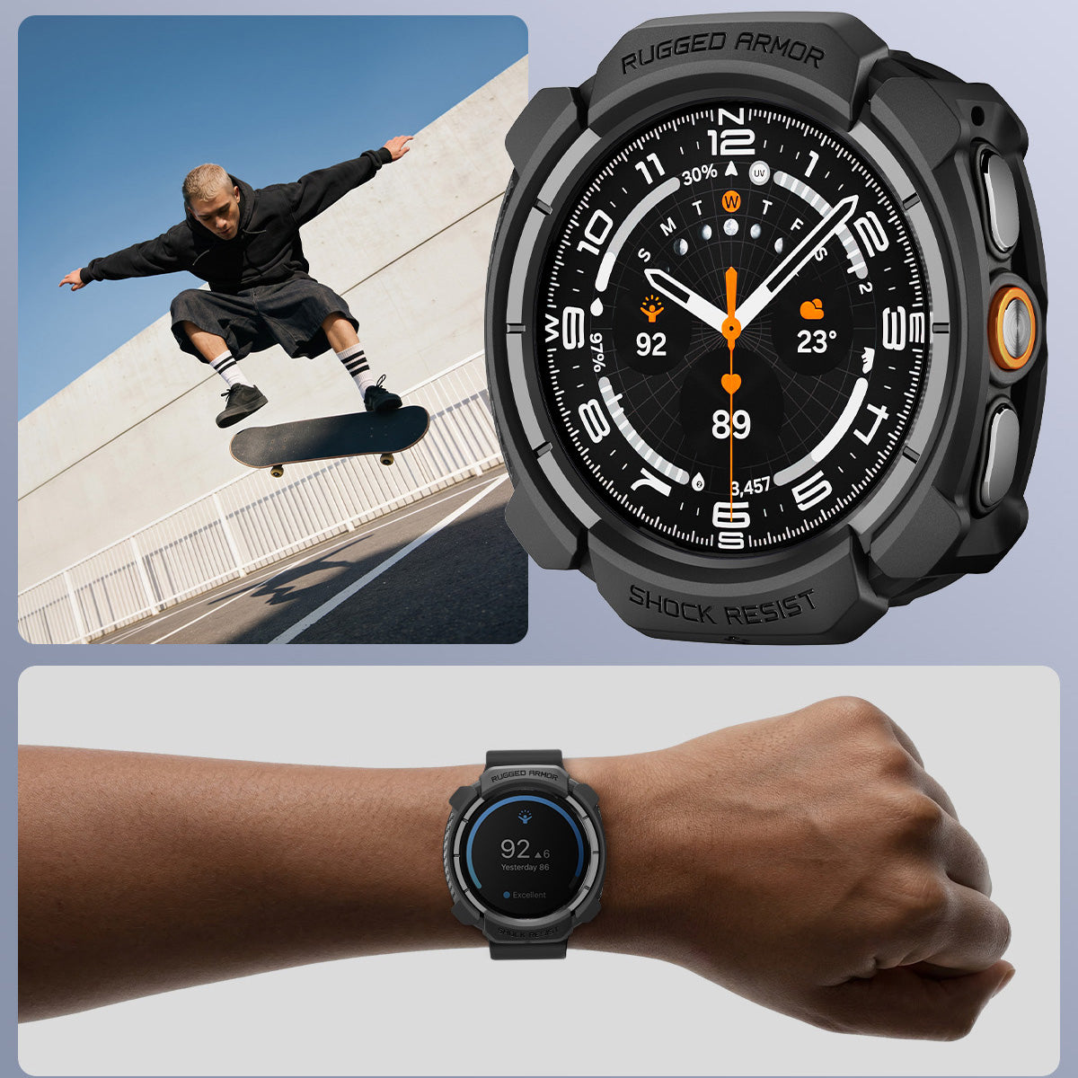 Hülle für Galaxy Watch Ultra 2 (47 mm), Spigen Rugged Armor, Schwarz