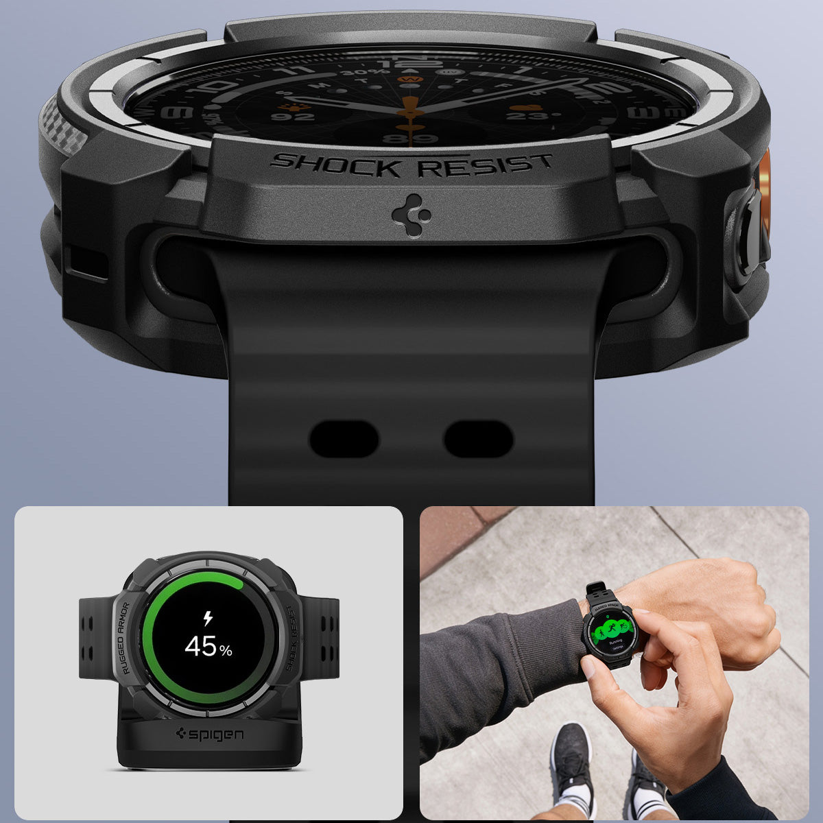 Hülle für Galaxy Watch Ultra 2 (47 mm), Spigen Rugged Armor, Schwarz