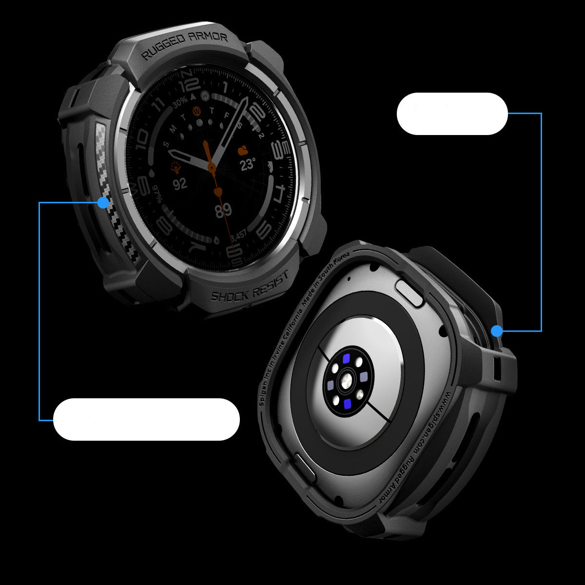 Hülle für Galaxy Watch Ultra 2 (47 mm), Spigen Rugged Armor, Schwarz