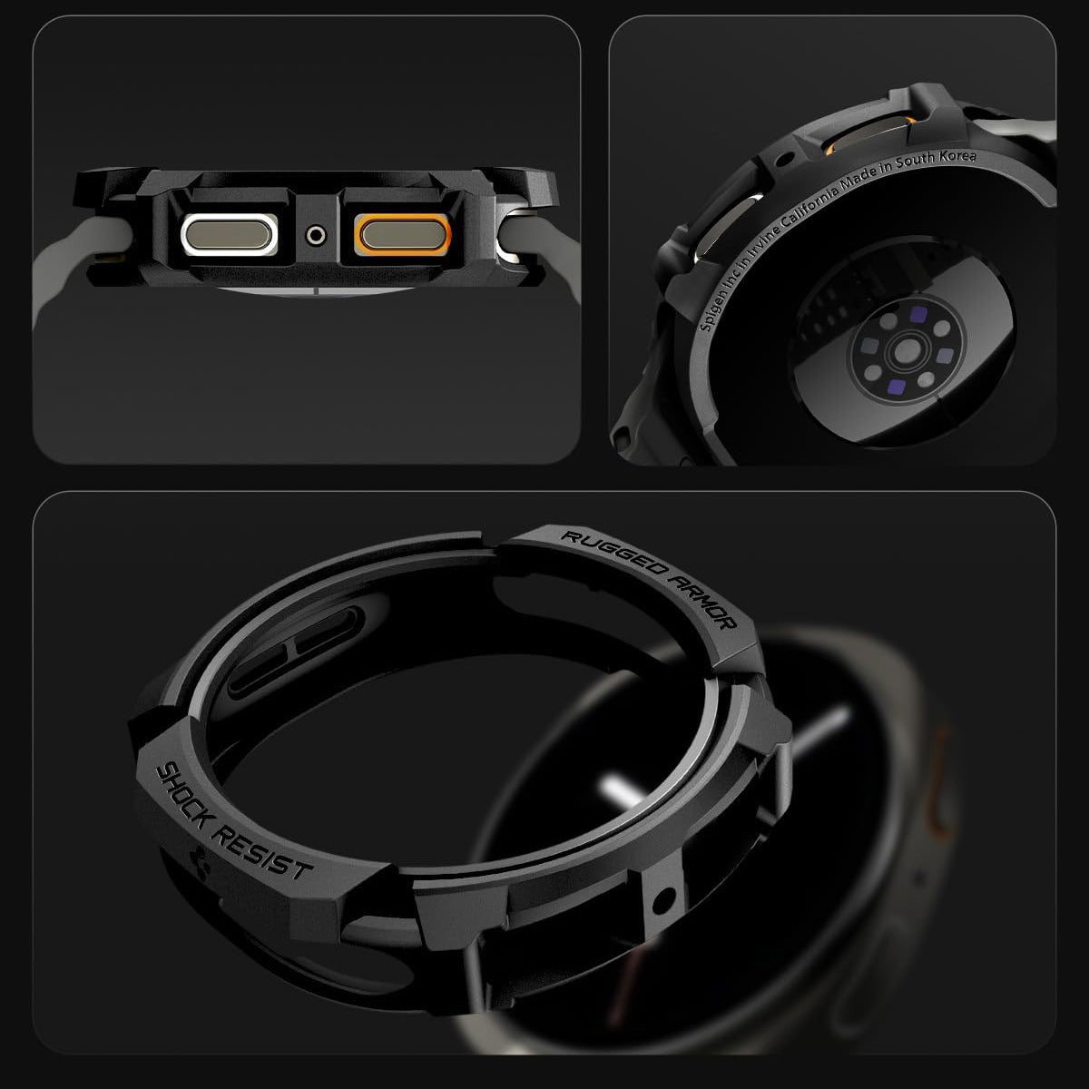 Hülle für Galaxy Watch 8 44 mm, Spigen Rugged Armor, Schwarz