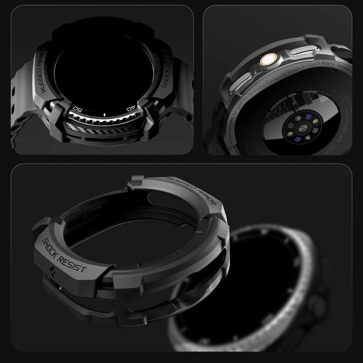 Hülle für Galaxy Watch 8 Classic 46 mm, Spigen Rugged Armor, Schwarz