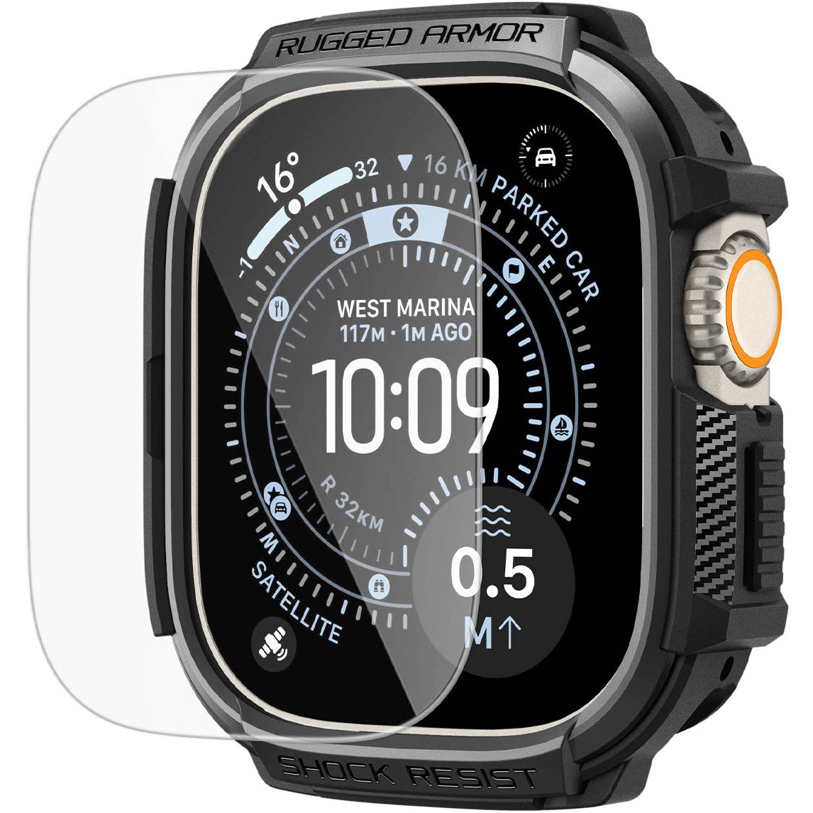 Schutzhülle + Glas für Apple Watch Ultra 3 / 2 / 1 49 mm, Spigen Rugged Armor SP, Schwarz