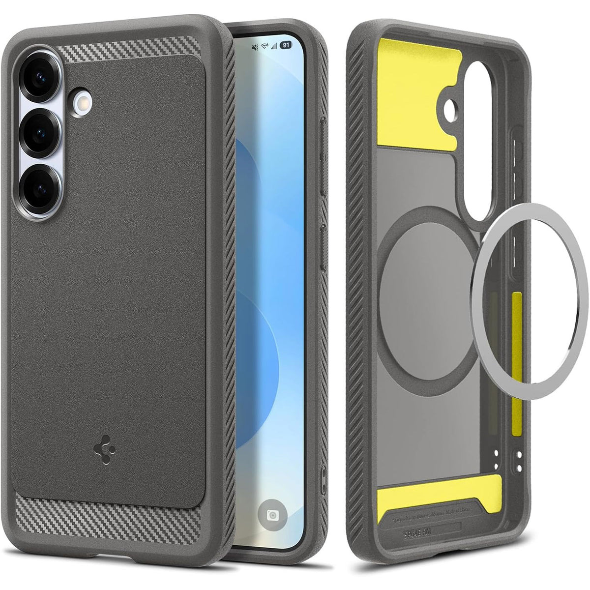 Handyhülle für Galaxy S25, Spigen Rugged Armor Mag mit MagSafe, Grau