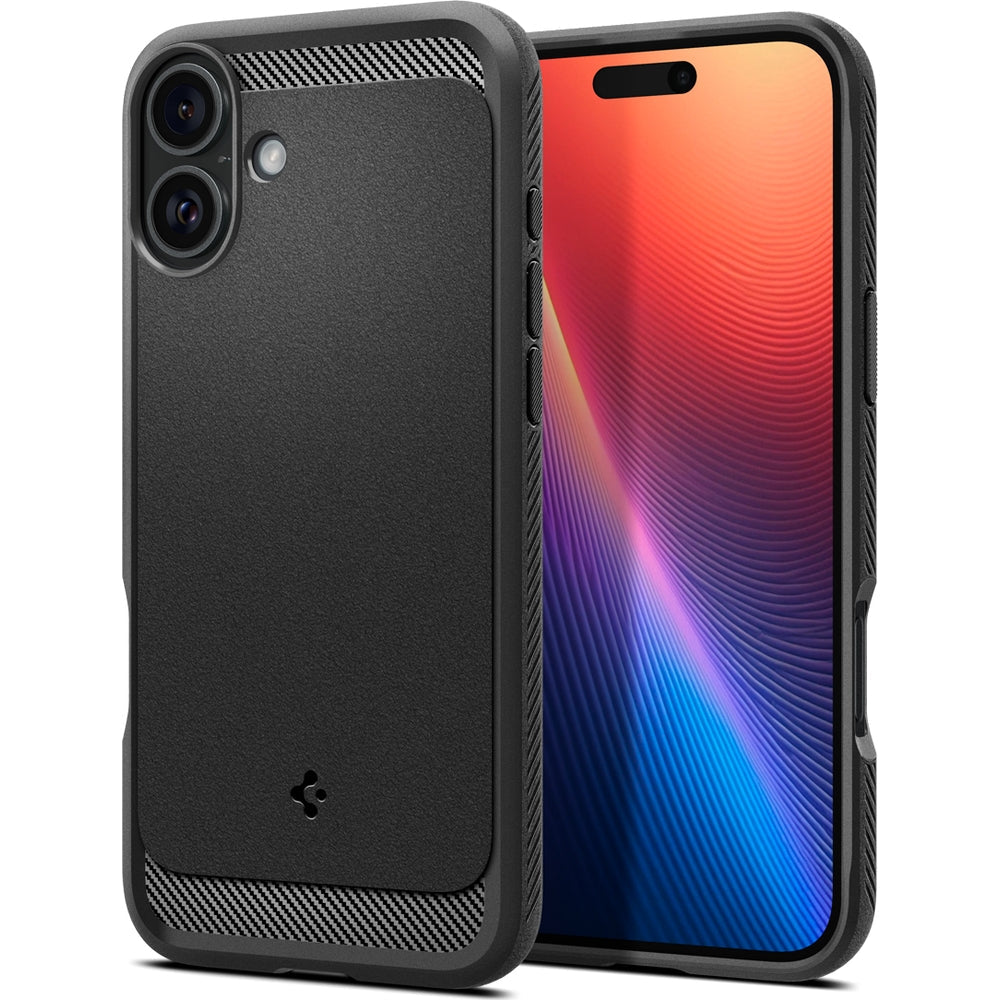 Handyhülle für iPhone 16, Spigen Rugged Armor Mag mit MagSafe, Schwarz
