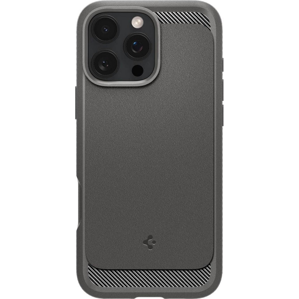 Handyhülle für iPhone 16 Pro, Spigen Rugged Armor Mag mit MagSafe, Grau