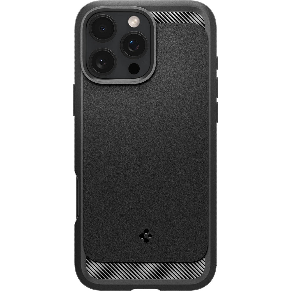 Handyhülle für iPhone 16 Pro, Spigen Rugged Armor Mag mit MagSafe, Schwarz