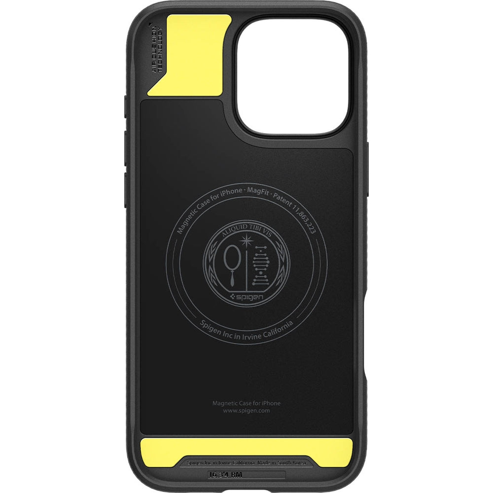 Handyhülle für iPhone 16 Pro, Spigen Rugged Armor Mag mit MagSafe, Schwarz