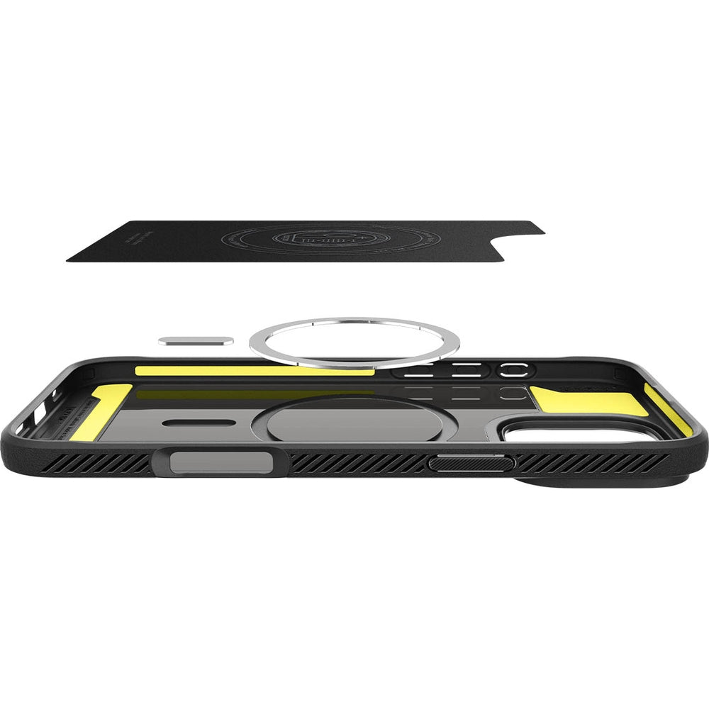 Handyhülle für iPhone 16 Pro, Spigen Rugged Armor Mag mit MagSafe, Schwarz