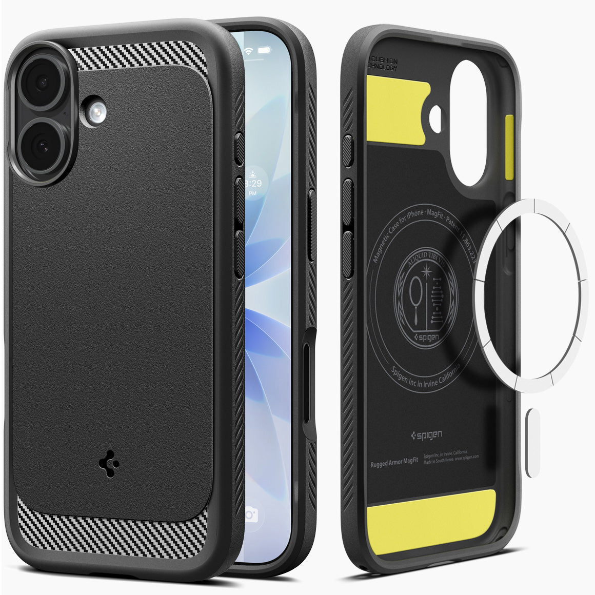 Handyhülle für iPhone 17, Spigen Rugged Armor Mag mit MagSafe, Schwarz