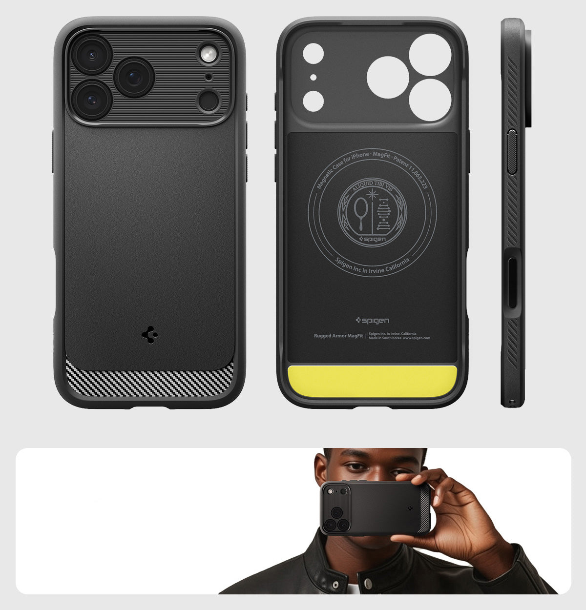 Handyhülle für iPhone 17 Pro, Spigen Rugged Armor Mag mit MagSafe, Schwarz